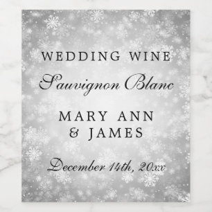 Wedding Wine Label Silver Winter Wonderland