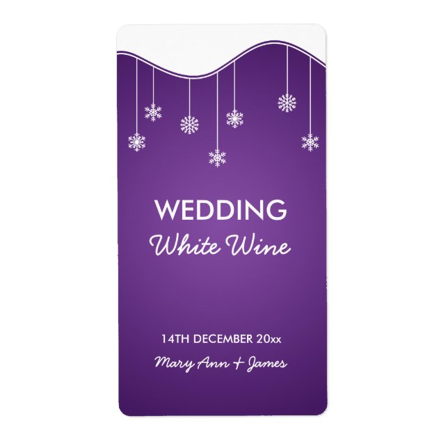 Wedding Wine Label Snowflake Decoration Purple (Front)