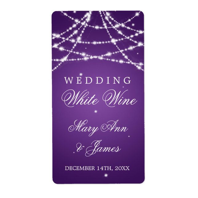 Wedding Wine Label Sparkling String Purple (Front)