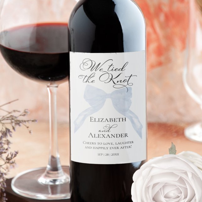 Wedding Wine Labels | We Are Tying The Knot Bow (Creator Uploaded)