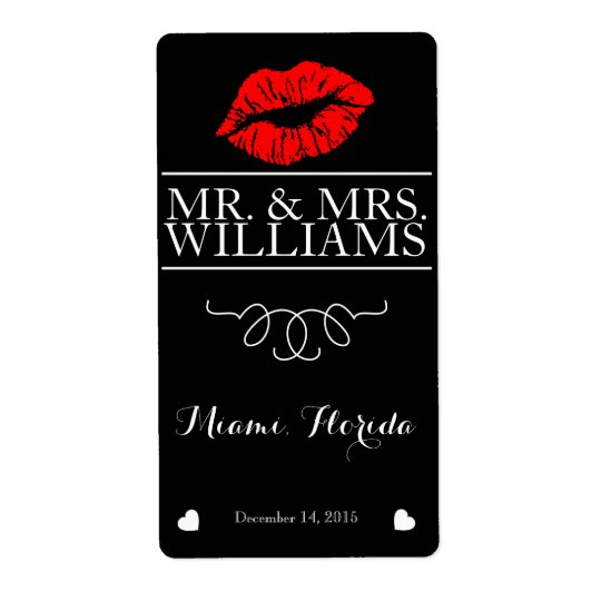 wedding wine table wine bottle label lips glitter shipping label