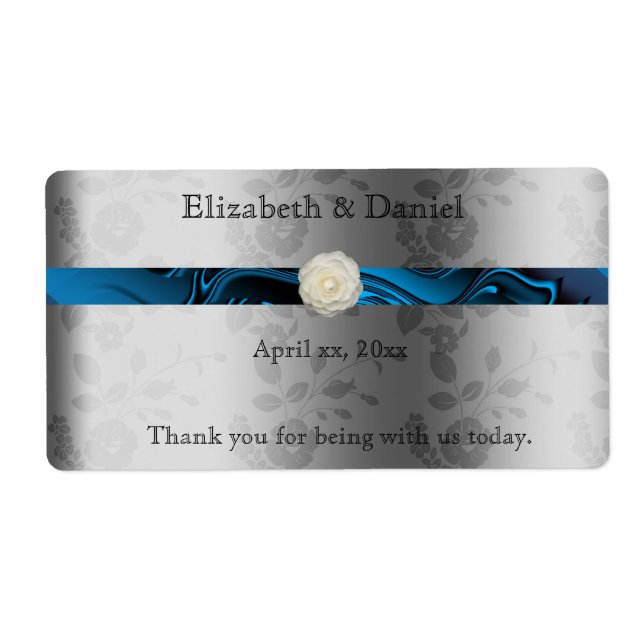 Wedding Wine/Water Bottle Label with Blue Ribbon (Front)