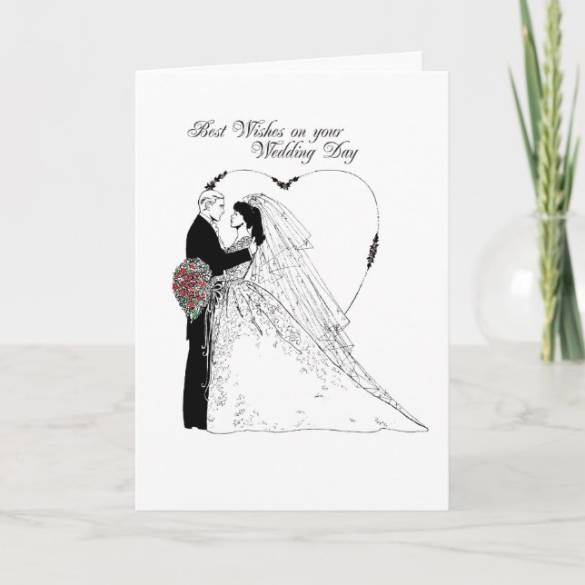 Wedding Wishes Black & White Card (Front)