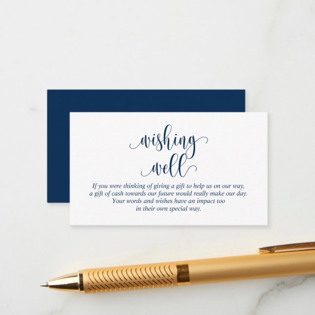 Wedding Wishing Well, Modern Navy Blue Script  Enclosure Card (Front/Back In Situ)