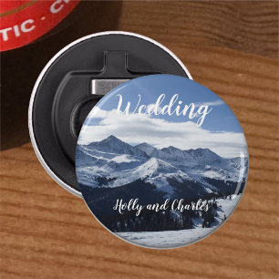Wedding with Atmospheric Snowy Mountains Theme Bottle Opener