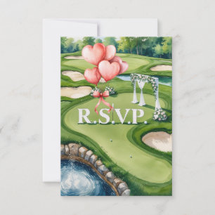 Wedding with golf ball on green RSVP card