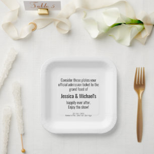 💍 Wedding Witty Minimalist Elegant  Paper Plate