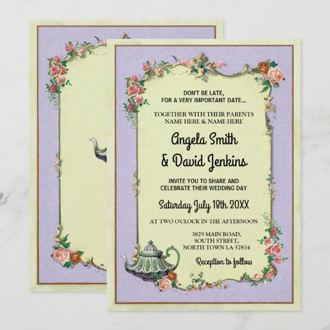 Wedding Wonderland Invite Afternoon Tea Teapot (Front/Back)
