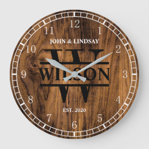 Wedding Wood Texture (Personalize) Large Clock