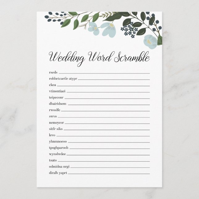 Wedding Word Scramble With Greenery Program (Front)