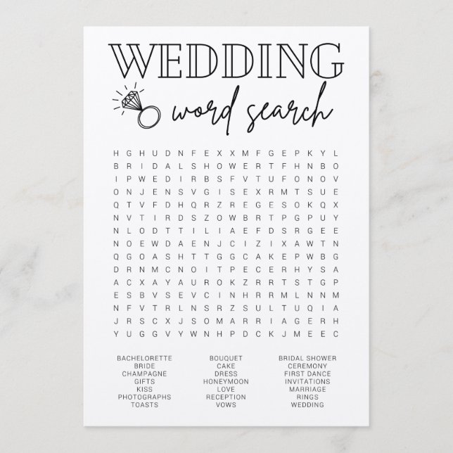 Wedding Word Search Bridal Shower Game Program (Front)