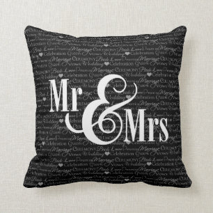 Wedding Words B&W "Mr & Mrs" pillow, personalized Throw Pillow