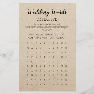 Wedding words Search Table Game Calligraphy Rustic