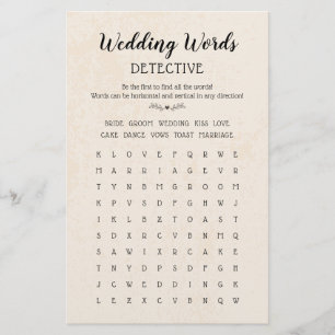 Wedding words Search Table Game Calligraphy Rustic