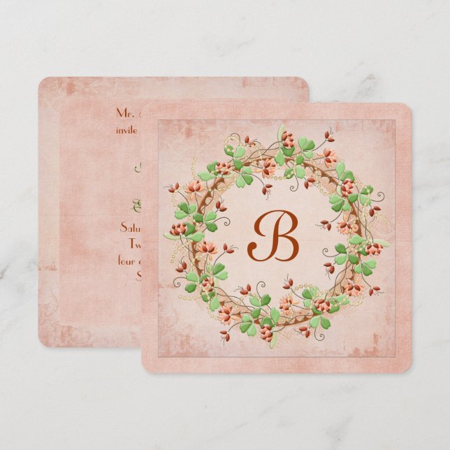 Wedding Wreath with Monogram Invitation (Front/Back)