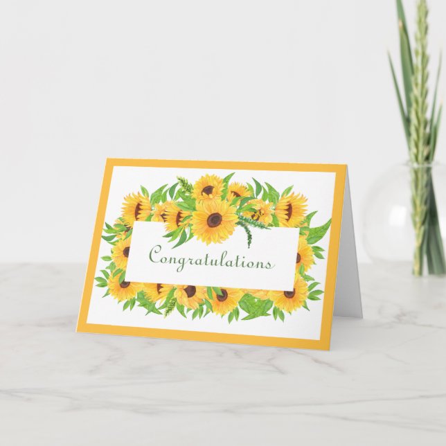 Wedding Yellow Sunflowers Congratulations Card (Front)