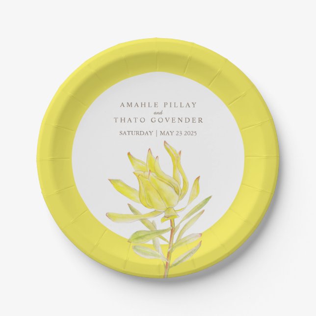 Wedding yellow tulip custom paper plate (Front)