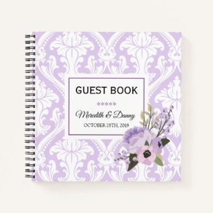 Weddings Purple Love Damask Guest Book Notebook