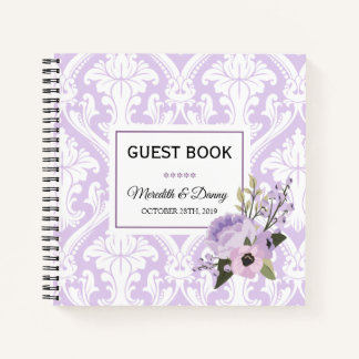 Weddings Purple Love Damask Guest Book Notebook