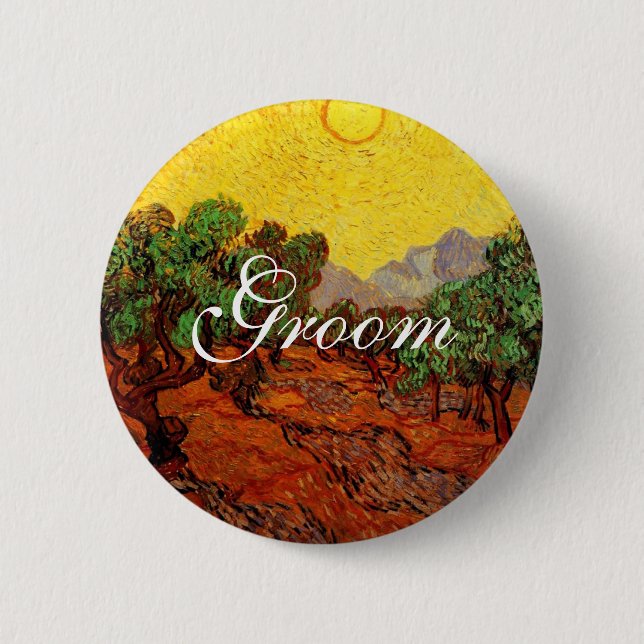 Weddings,Vincent van Gogh Olive Trees 2 Inch Round Button (Front)