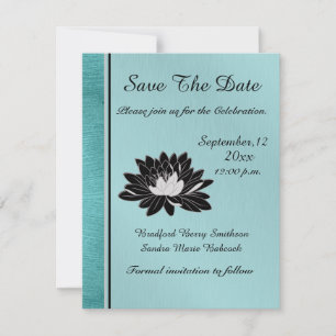 WeddingTeal Brush Metal, Black Floral Save The Date