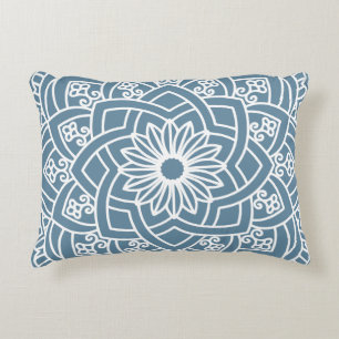 Wedgewood Blue and White Floral Mandala Accent Pillow