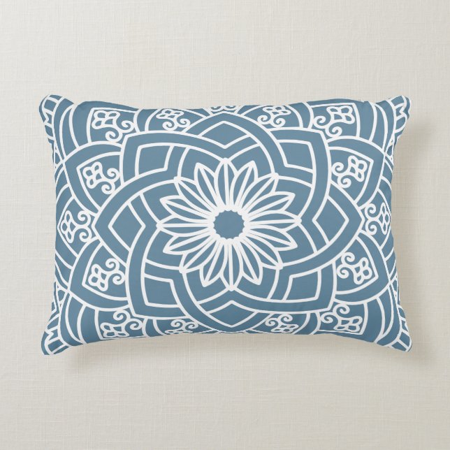 Wedgewood Blue and White Floral Mandala Accent Pillow (Front)