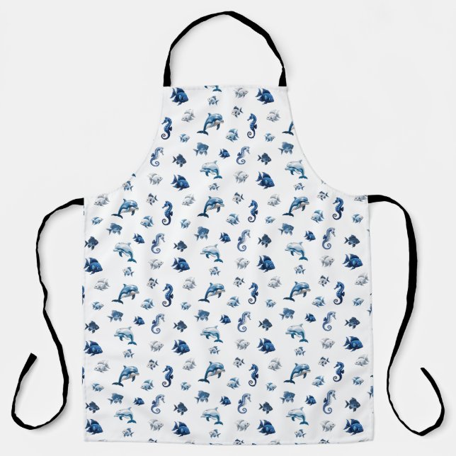 Wedgewood Blue Ocean Creatures! Apron (Front)