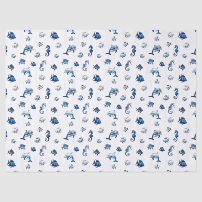 Wedgewood Blue Ocean Creatures! Tissue Paper (Front)