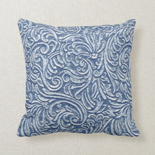 Wedgewood Blue Vintage Tin Tile Look Rustic Home Throw Pillow