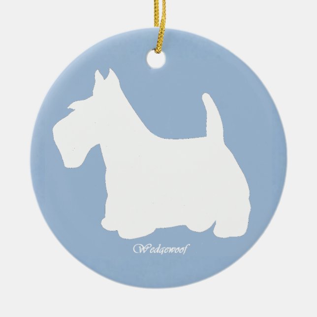 Wedgewoof Scottish Terrier Blue Ceramic Ornament (Front)