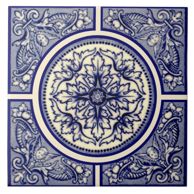 Wedgwood Blue Cream Cherubs Reproduction Antique Tile (Front)