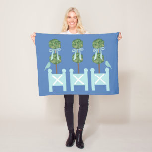 Wedgwood Blue Turquoise Topiary Bird Throw Fleece Blanket