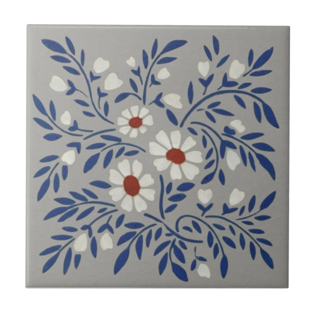 Wedgwood Gray Floral Stenciled Barbotine Repro Tile (Front)