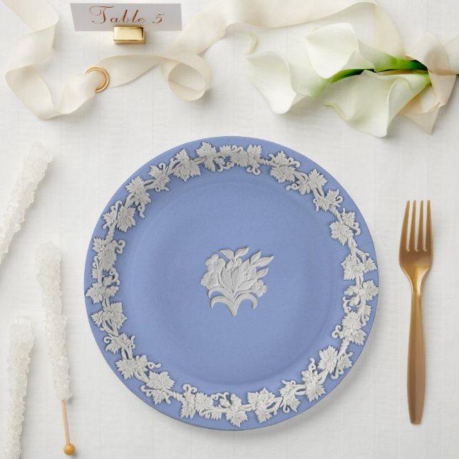 Wedgwood Style Blue Jasperware Look Wedding Shower Paper Plate (Wedding)