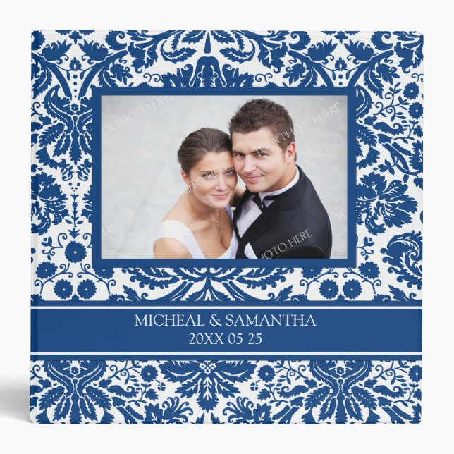 Weding Photo Binder Blue White Damask (Front)