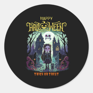 Wednesday Halloween Costume Outfit For Kids And Pa Classic Round Sticker