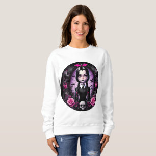 Wednesday Inspired Goth Girl - Pink and Black Hall Sweatshirt