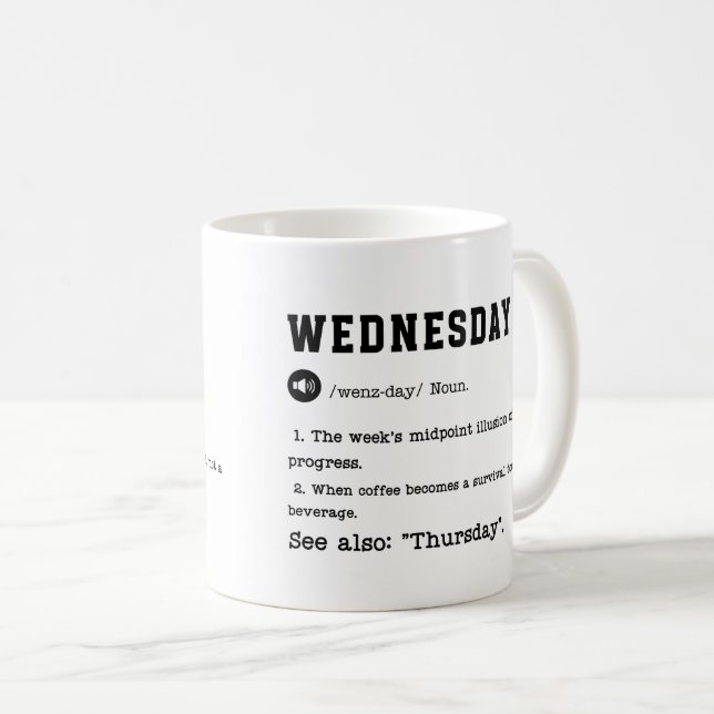 WEDNESDAY Mug – Funny Midweek Coffee Cup (Front Right)