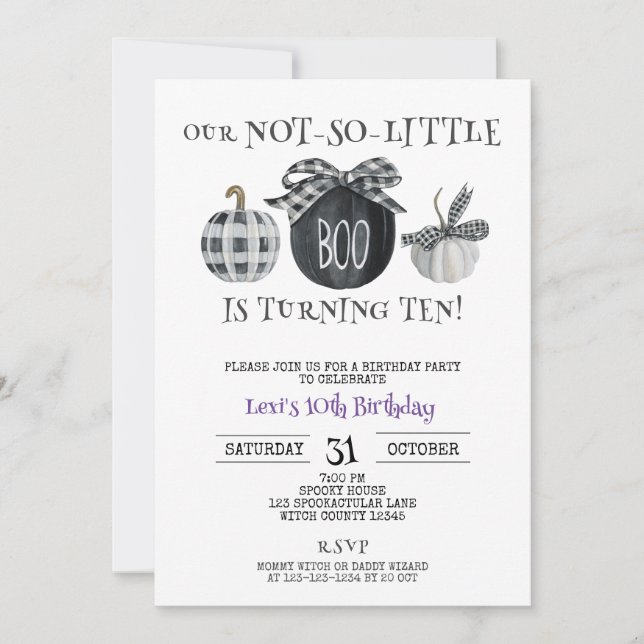 Wednesday theme, Halloween 10th Birthday Invitation (Front)