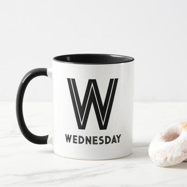 Wednesday W Monogram Black And White Combo Custom Mug (With Donut)