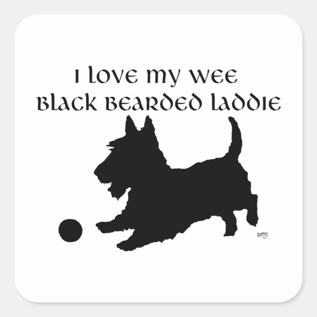 Wee Black Bearded Laddie Scottish Terrier Square Sticker (Front)