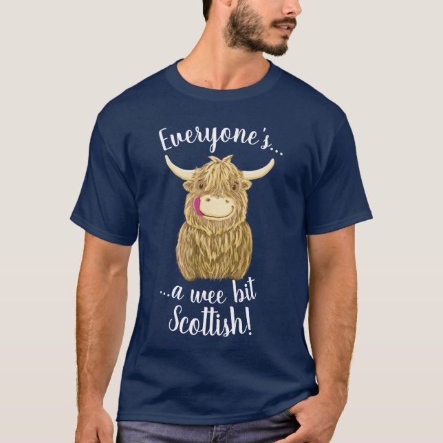 Wee Hamish Highland Cow, Everyone's Scottish! T-Shirt (Front)