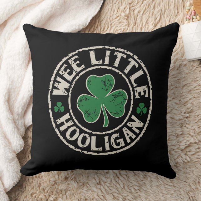 Wee Little Hooligan Shamrock St Patrick's Day Throw Pillow (Blanket)