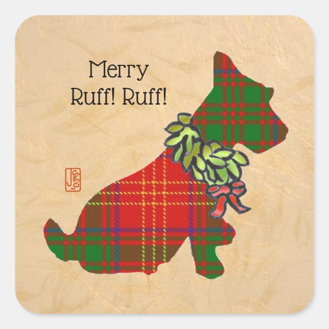 Wee Scottie Christmas Square Sticker (Front)
