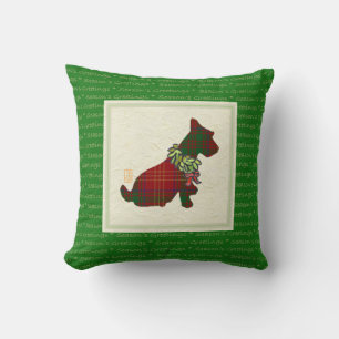 Wee Scottie Dog Merry Ruff! Ruff! 16" x 16"  Throw Pillow