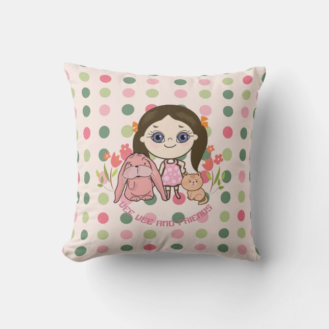wee wee and her friends throw pillow (Front)