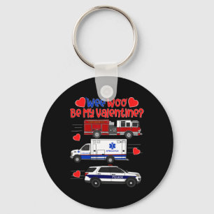 Wee Woo Be My Valentine Firetruck Ambulance Police Keychain