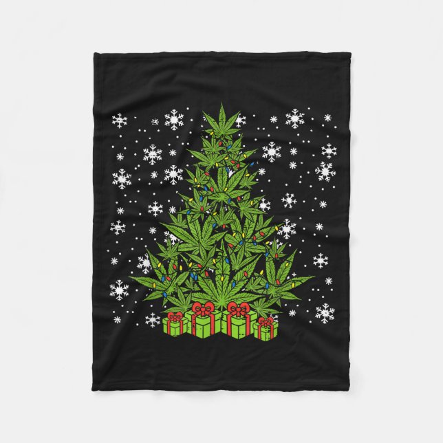 Weed Christmas Tree Funny Xmas T Men Women  Fleece Blanket (Front)