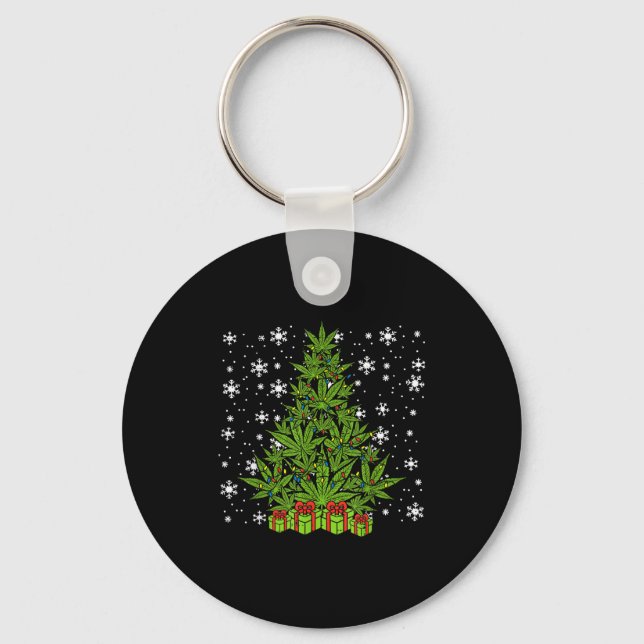 Weed Christmas Tree Funny Xmas T Men Women  Keychain (Front)